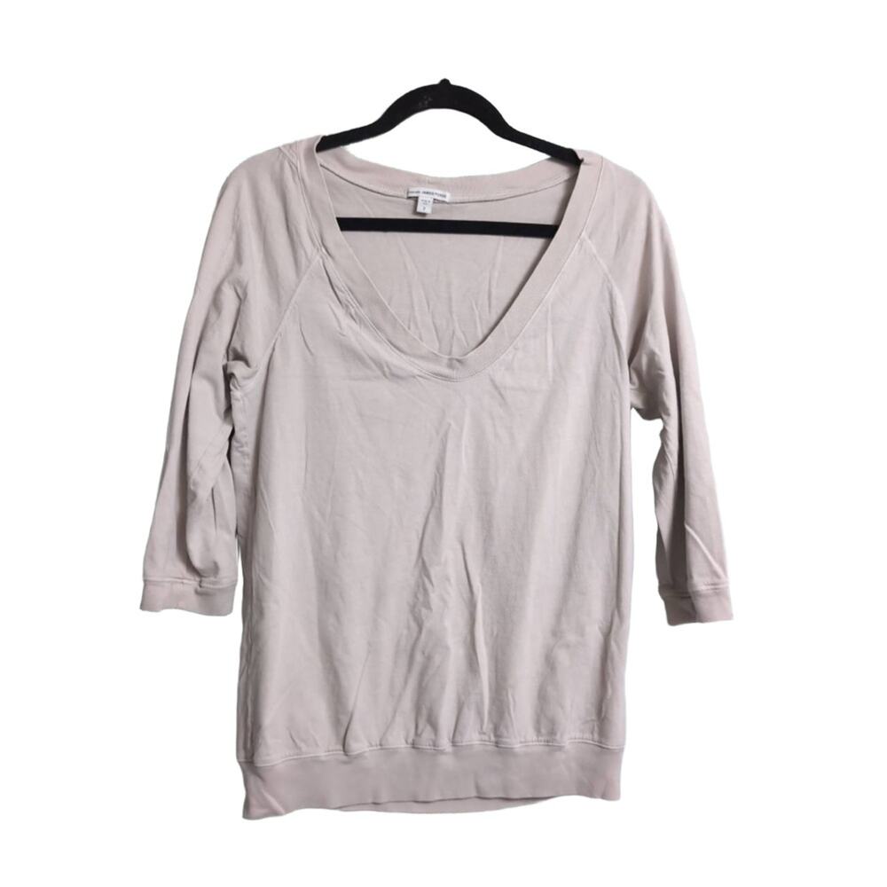 James Perse Beige Ribbed Cuff Supima Cotton Classic Long Sleeve Shirt Size 2 (M)